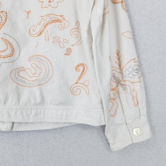 Coldwater Creek Jacket Womens Medium Petite White Embroidered Floral Button Up - Picture 12 of 14